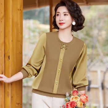 Свободен дамски топ с дълги ръкави и полувисока яка, Ice Silk и Lyocell смес, 3D ефект, японско-корейски стил, пролет 2025