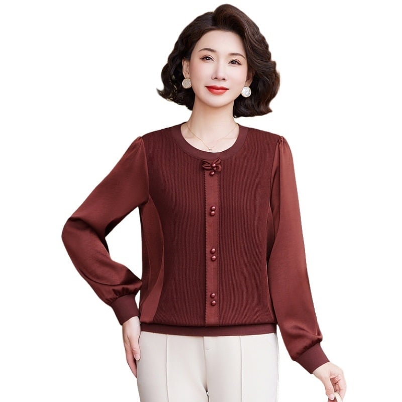 Свободен дамски топ с дълги ръкави и полувисока яка, Ice Silk и Lyocell смес, 3D ефект, японско-корейски стил, пролет 2025