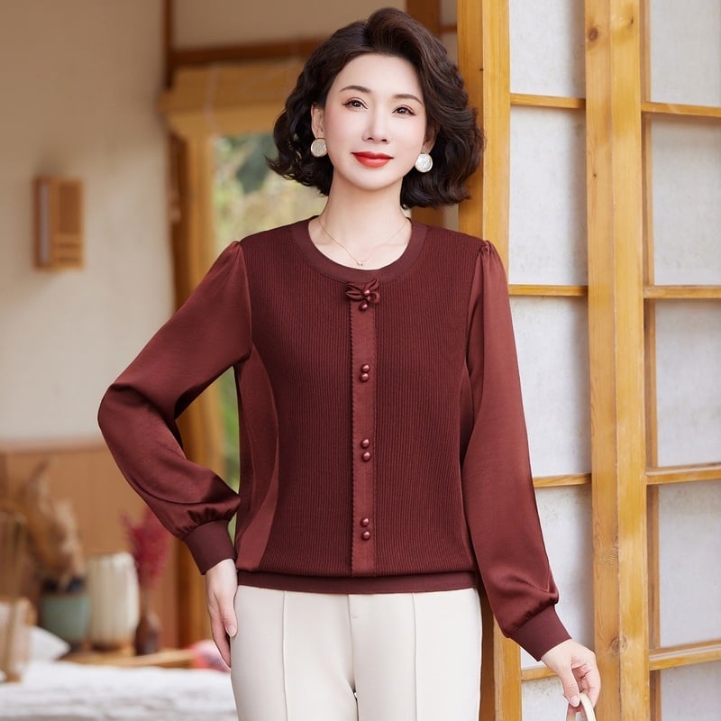 Свободен дамски топ с дълги ръкави и полувисока яка, Ice Silk и Lyocell смес, 3D ефект, японско-корейски стил, пролет 2025