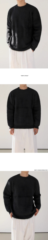 Pulover bărbătesc din mohair, tricot fin, guler rotund, stil coreean, croială slim, tricotaj de iarnă