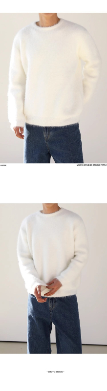 Pulover bărbătesc din mohair, tricot fin, guler rotund, stil coreean, croială slim, tricotaj de iarnă