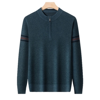 Muški pleteni pulover od vune, slobodan kroj, polu-viši ovratnik, dugi rukavi, fina vuna