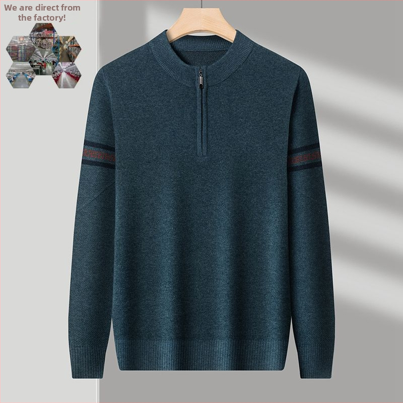 Muški pleteni pulover od vune, slobodan kroj, polu-viši ovratnik, dugi rukavi, fina vuna