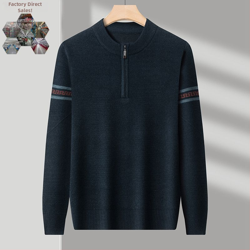 Muški pleteni pulover od vune, slobodan kroj, polu-viši ovratnik, dugi rukavi, fina vuna