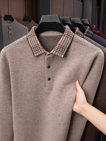 Muški pulover od 100% vune, s reverom ovratnikom, prilagođeni kroj, debeli pleteni materijal