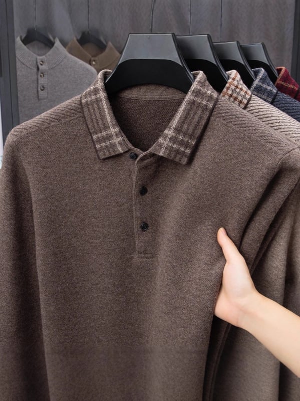 Muški pulover od 100% vune, s reverom ovratnikom, prilagođeni kroj, debeli pleteni materijal