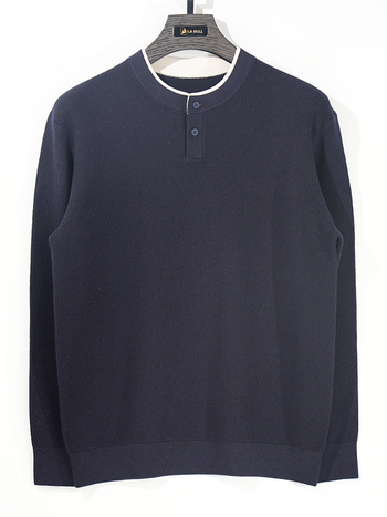 Pánsky pletený sveter - Henry collar, voľný strih, korejský štýl, okrúhly výstrih, dlhé rukávy, hrubý bavlnený pletený 76.4%