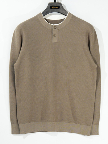 Pánsky pletený sveter - Henry collar, voľný strih, korejský štýl, okrúhly výstrih, dlhé rukávy, hrubý bavlnený pletený 76.4%