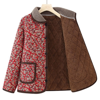 Dāmu kokvilnas pildīta jaka vidējā vecuma un vecākām sievietēm, rudens 2025 izlaidums, garas piedurknes, silts ārējais slānis, poliesters ar spandeksu, krokainas tekstūras virsma