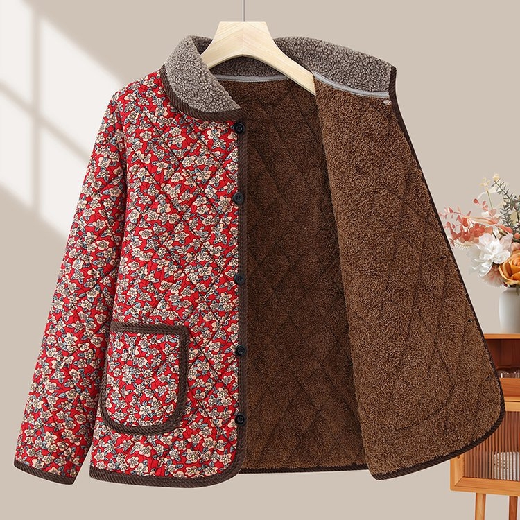 Dāmu kokvilnas pildīta jaka vidējā vecuma un vecākām sievietēm, rudens 2025 izlaidums, garas piedurknes, silts ārējais slānis, poliesters ar spandeksu, krokainas tekstūras virsma