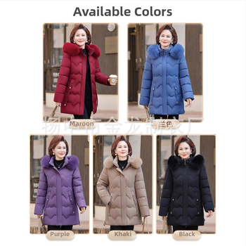 Geacă de iarnă căptușită cu bumbac pentru femei de vârstă mijlocie, izolație groasă, croială dreaptă, lungime medie, guler din blană artificială