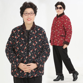 Памучно-подплатено палто от памук и лен, с малък флорален принт и големи джобове, свободен силует за жени от средна възраст (есен-зима 2023)