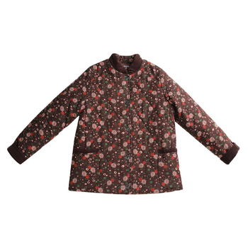 Памучно-подплатено палто от памук и лен, с малък флорален принт и големи джобове, свободен силует за жени от средна възраст (есен-зима 2023)