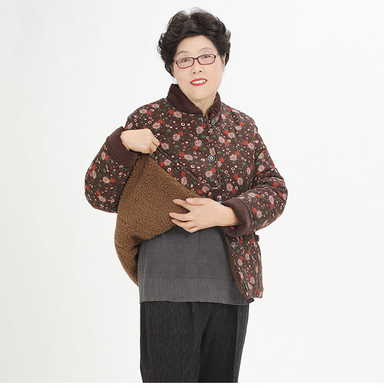 Памучно-подплатено палто от памук и лен, с малък флорален принт и големи джобове, свободен силует за жени от средна възраст (есен-зима 2023)