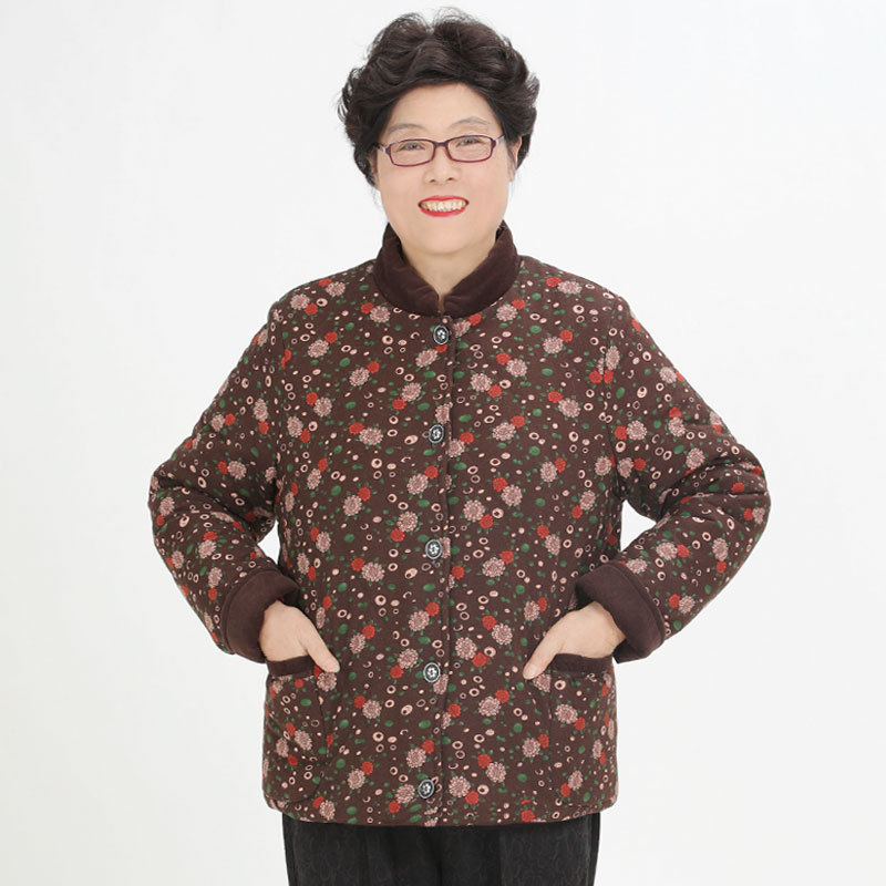 Памучно-подплатено палто от памук и лен, с малък флорален принт и големи джобове, свободен силует за жени от средна възраст (есен-зима 2023)