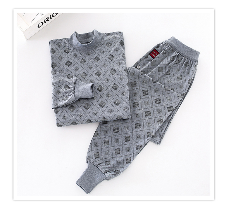 Set termic pentru bărbați: top tricot subțire și pantaloni, țesătură poliester-bumbac, 50% poliester, un singur strat, respirabil, elastic, păstrează căldura, guler înalt sau guler rotund