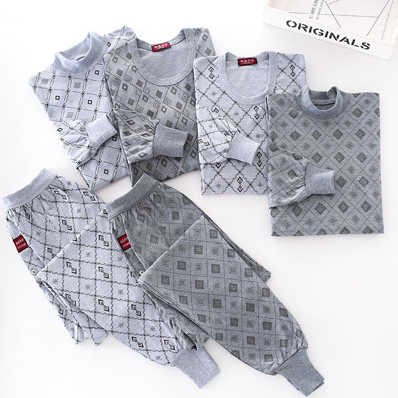 Set termic pentru bărbați: top tricot subțire și pantaloni, țesătură poliester-bumbac, 50% poliester, un singur strat, respirabil, elastic, păstrează căldura, guler înalt sau guler rotund