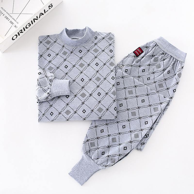 Set termic pentru bărbați: top tricot subțire și pantaloni, țesătură poliester-bumbac, 50% poliester, un singur strat, respirabil, elastic, păstrează căldura, guler înalt sau guler rotund