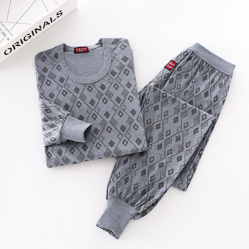 Set termic pentru bărbați: top tricot subțire și pantaloni, țesătură poliester-bumbac, 50% poliester, un singur strat, respirabil, elastic, păstrează căldura, guler înalt sau guler rotund