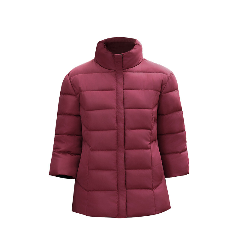 Ženski kratki zimski kaput od poliesterske tkanine s punjenjem od puh-pamučnog materijala, stojeći ovratnik, debeo, duljina 50–65 cm