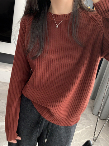 Ženski debeli pleteni top s okruglim izrezom, udoban široki kroj, raglan rukavi, retro stil, viskoze i poliestera mješavina