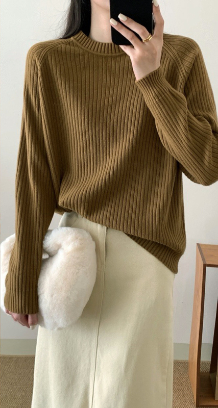 Ženski debeli pleteni top s okruglim izrezom, udoban široki kroj, raglan rukavi, retro stil, viskoze i poliestera mješavina
