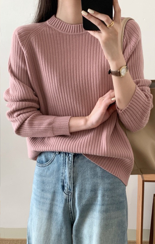 Ženski debeli pleteni top s okruglim izrezom, udoban široki kroj, raglan rukavi, retro stil, viskoze i poliestera mješavina