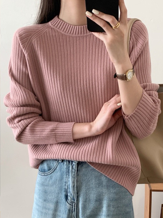 Ženski debeli pleteni top s okruglim izrezom, udoban široki kroj, raglan rukavi, retro stil, viskoze i poliestera mješavina