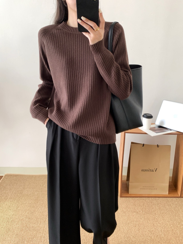 Ženski debeli pleteni top s okruglim izrezom, udoban široki kroj, raglan rukavi, retro stil, viskoze i poliestera mješavina