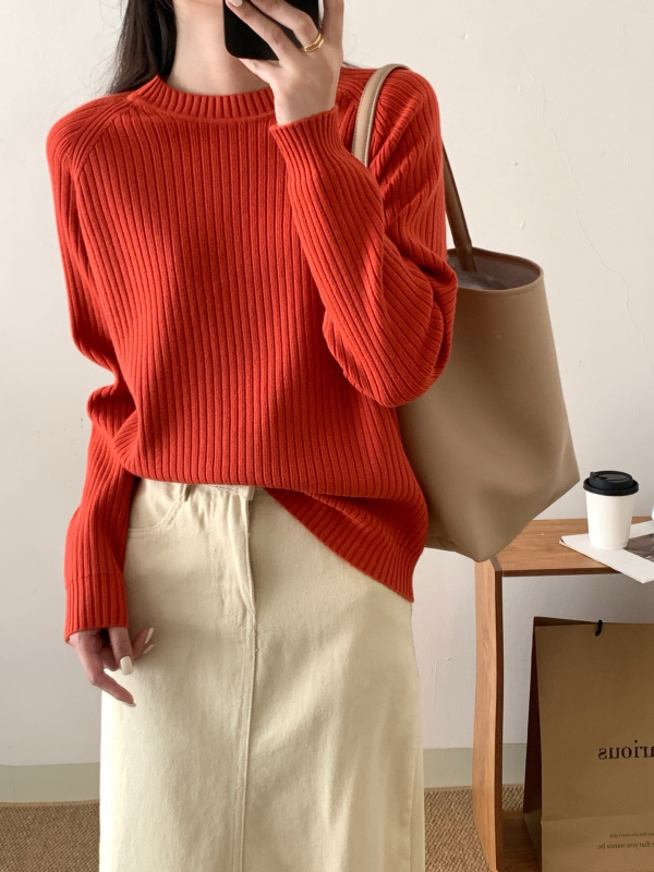 Ženski debeli pleteni top s okruglim izrezom, udoban široki kroj, raglan rukavi, retro stil, viskoze i poliestera mješavina