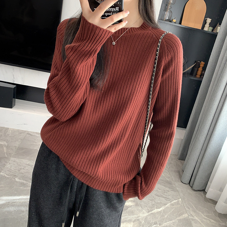 Ženski debeli pleteni top s okruglim izrezom, udoban široki kroj, raglan rukavi, retro stil, viskoze i poliestera mješavina