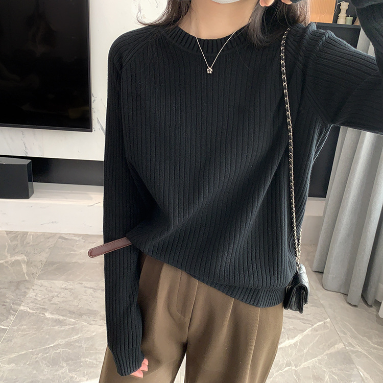 Ženski debeli pleteni top s okruglim izrezom, udoban široki kroj, raglan rukavi, retro stil, viskoze i poliestera mješavina