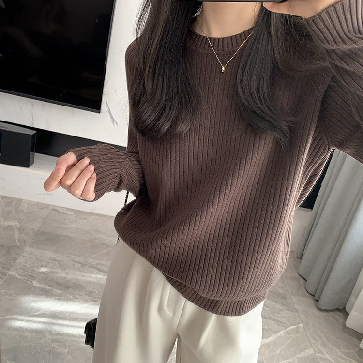 Ženski debeli pleteni top s okruglim izrezom, udoban široki kroj, raglan rukavi, retro stil, viskoze i poliestera mješavina