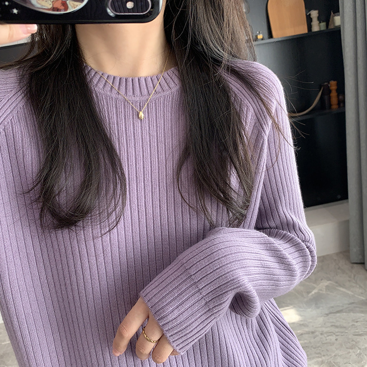Ženski debeli pleteni top s okruglim izrezom, udoban široki kroj, raglan rukavi, retro stil, viskoze i poliestera mješavina