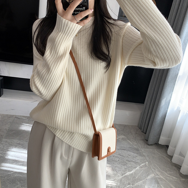 Ženski debeli pleteni top s okruglim izrezom, udoban široki kroj, raglan rukavi, retro stil, viskoze i poliestera mješavina