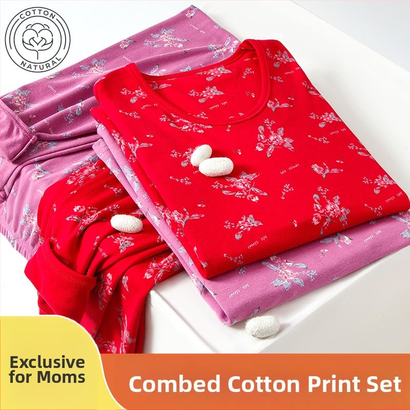 Set de lenjerie termică pentru femei, 100% bumbac, căptușeală din bumbac, căldură moderată, grosime moderată