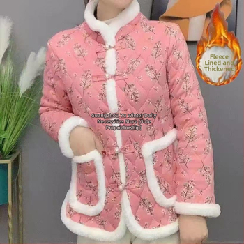 Jachetă damă corduroy, căptușită cu fleece, izolație Space Cotton, lungime medie, închidere cu catarame multiple, pentru femei de vârstă mijlocie și în vârstă