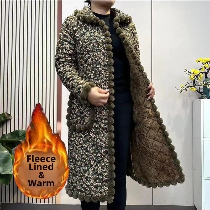 Jachetă damă corduroy, căptușită cu fleece, izolație Space Cotton, lungime medie, închidere cu catarame multiple, pentru femei de vârstă mijlocie și în vârstă