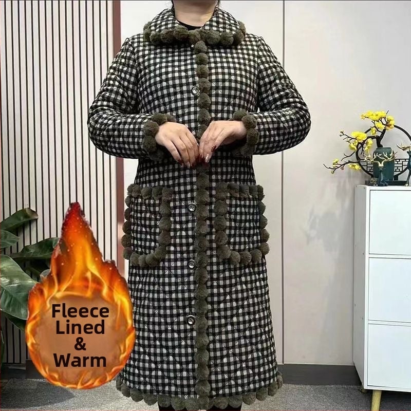 Jachetă damă corduroy, căptușită cu fleece, izolație Space Cotton, lungime medie, închidere cu catarame multiple, pentru femei de vârstă mijlocie și în vârstă