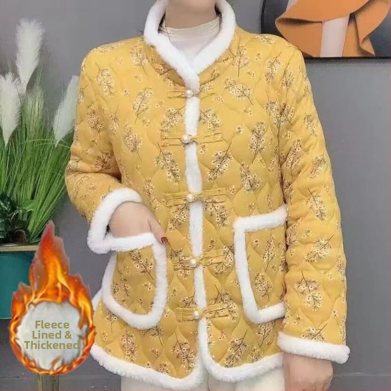 Jachetă damă corduroy, căptușită cu fleece, izolație Space Cotton, lungime medie, închidere cu catarame multiple, pentru femei de vârstă mijlocie și în vârstă