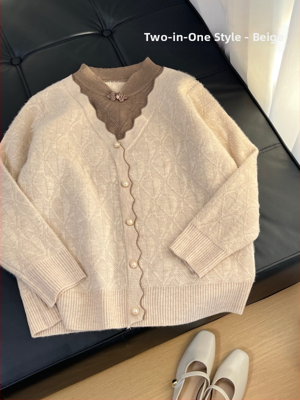 Moterų kiniško stiliaus megztinis su velvetiniu audiniu, imitacija dviejų dalių komplekto, apykaklė cheongsam, augalų ir gėlių raštas; audinys: akriliniai pluoštai; pagrindinis sudėtis <=30%; spandeks <=30%.