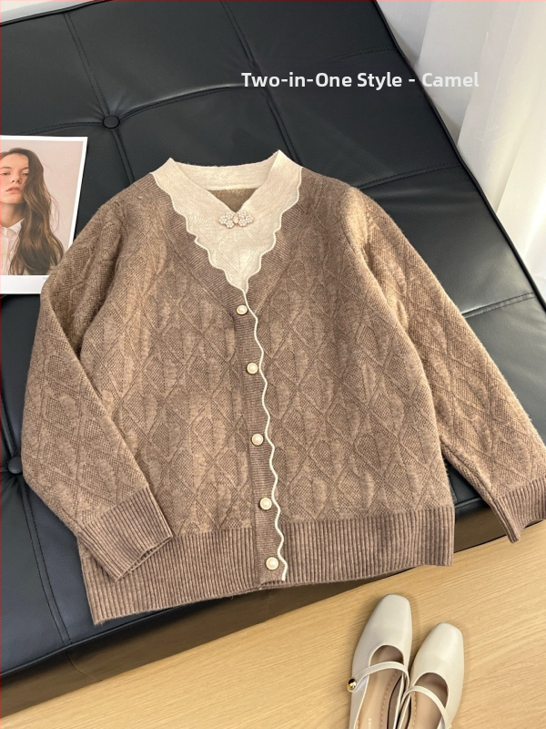 Moterų kiniško stiliaus megztinis su velvetiniu audiniu, imitacija dviejų dalių komplekto, apykaklė cheongsam, augalų ir gėlių raštas; audinys: akriliniai pluoštai; pagrindinis sudėtis <=30%; spandeks <=30%.