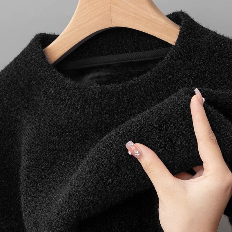 Muški Chenille džemper s flis podlogom, debeli pleteni pulover, korejski stil, udoban kroj, polu-visoki ovratnik