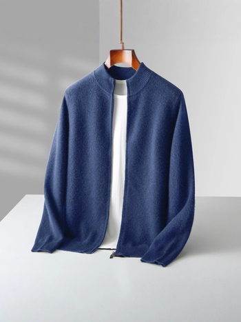 Kardiganas iš 100% vilnos su stovinčiu apykakle ir užtrauktuku, laisvas kirpimas, storas audinys