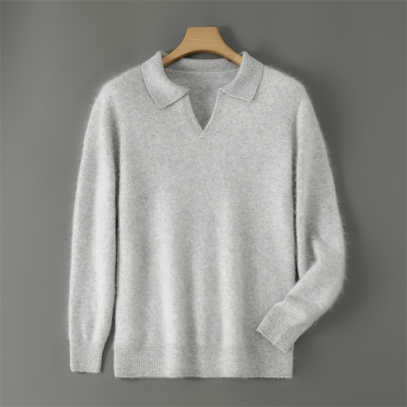 100% vilnos megztinis, ilgos rankovės, laisvas kirpimas, marškinėlių apykaklė, mercerizuotas mezgimas