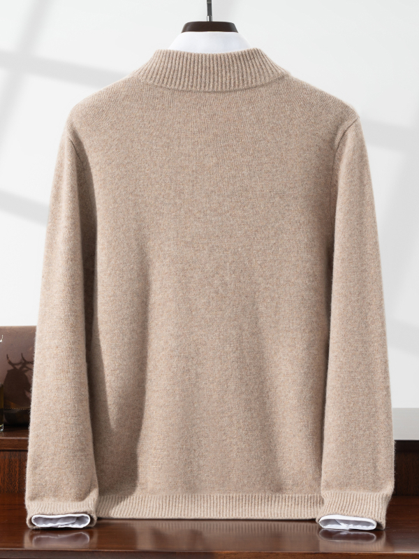 Vyrinis 100% vilnos kardiganas megztinis su pusiau aukštu kaklu, dvigubu užtrauktuku, kišenėmis