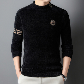 Férfi Mink fleece pulóver, kerek nyakú, vastag, 90% poliészter keverék