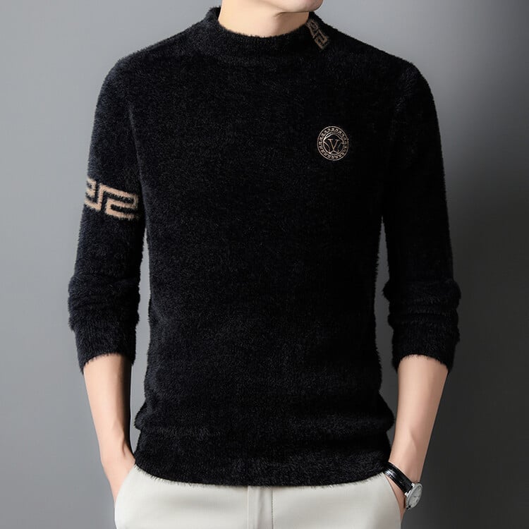 Férfi Mink fleece pulóver, kerek nyakú, vastag, 90% poliészter keverék