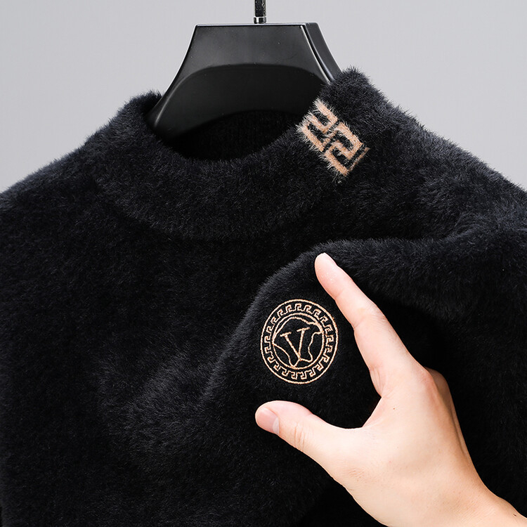 Férfi Mink fleece pulóver, kerek nyakú, vastag, 90% poliészter keverék