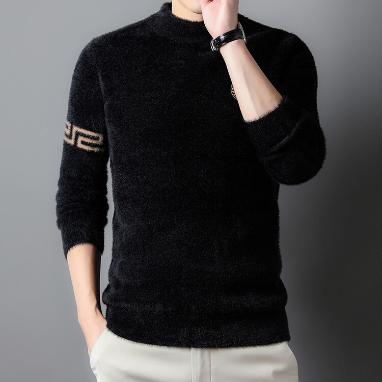 Férfi Mink fleece pulóver, kerek nyakú, vastag, 90% poliészter keverék